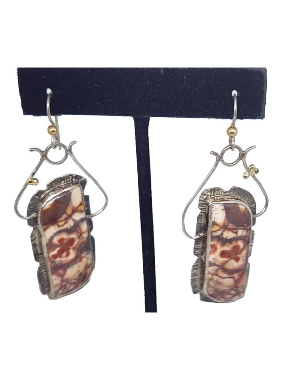 Earrings Birdseye Jasper Earrings Gold Accents 20 Gr 925 Silver 14K Gold Silver
